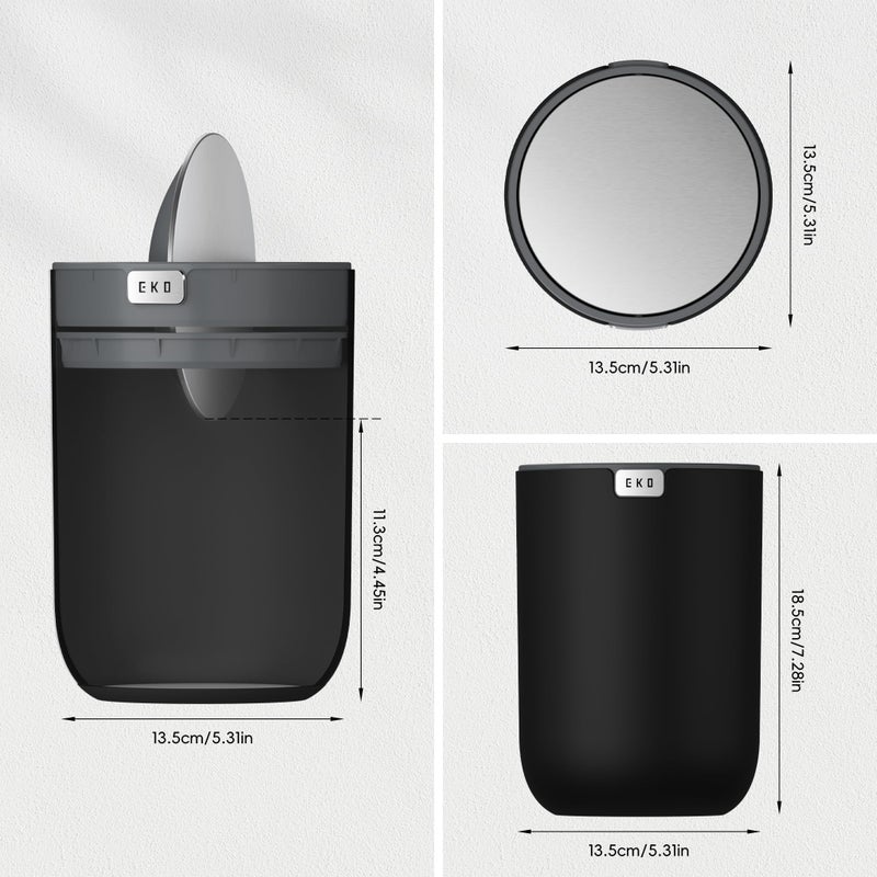 EKO Fandy 0.58 Gal/2.2L Mini Trash Can with Lid, Swing-Top Desktop Trash Can for Bathroom, Countertop, Vanity, Desk or Office, Small Garbage Bin (Black) - Image 2